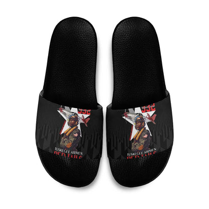 Tuskegee Airmen Red Tails Legacy Slide Sandals African American Pilots - Black