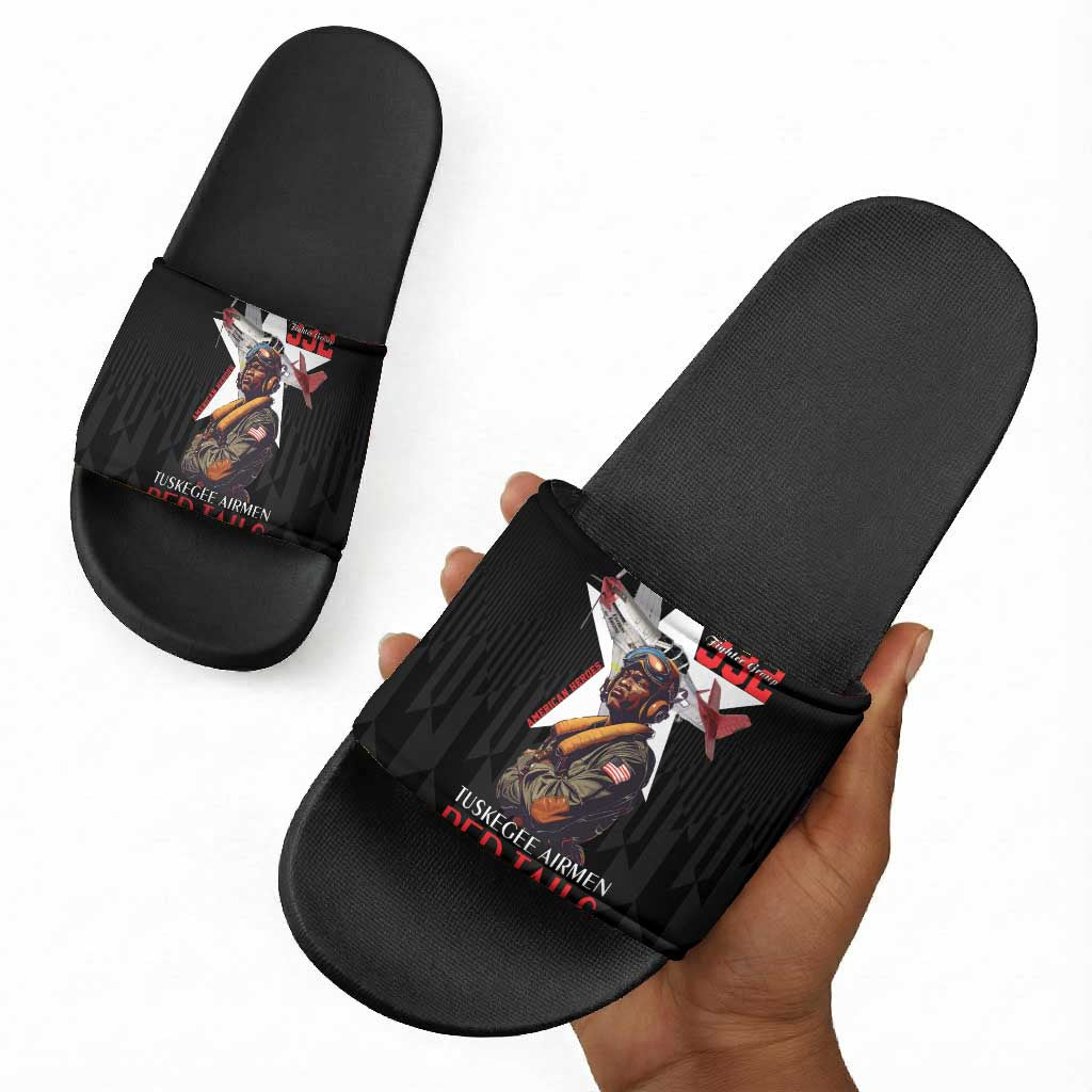 Tuskegee Airmen Red Tails Legacy Slide Sandals African American Pilots - Black