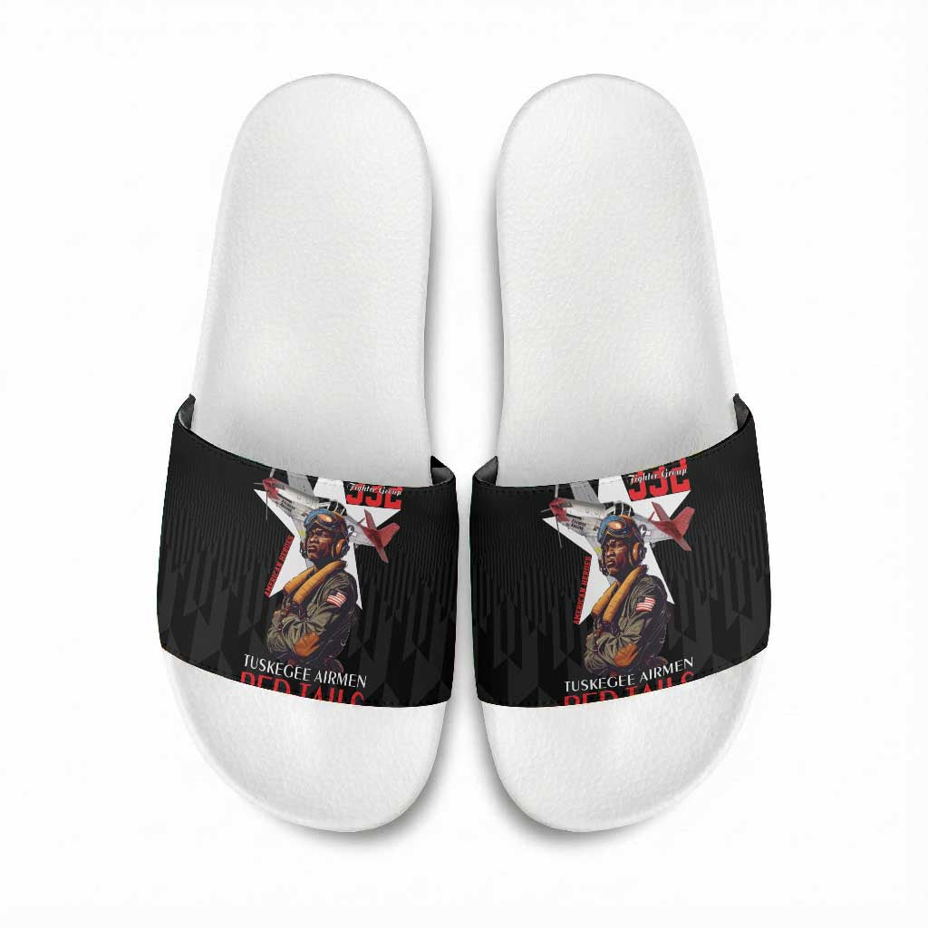 Tuskegee Airmen Red Tails Legacy Slide Sandals African American Pilots - Black
