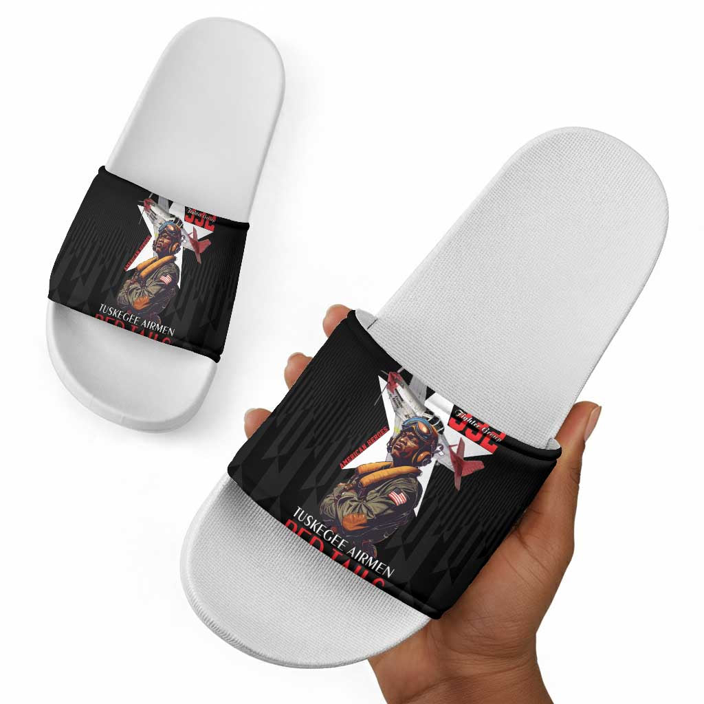 Tuskegee Airmen Red Tails Legacy Slide Sandals African American Pilots - Black