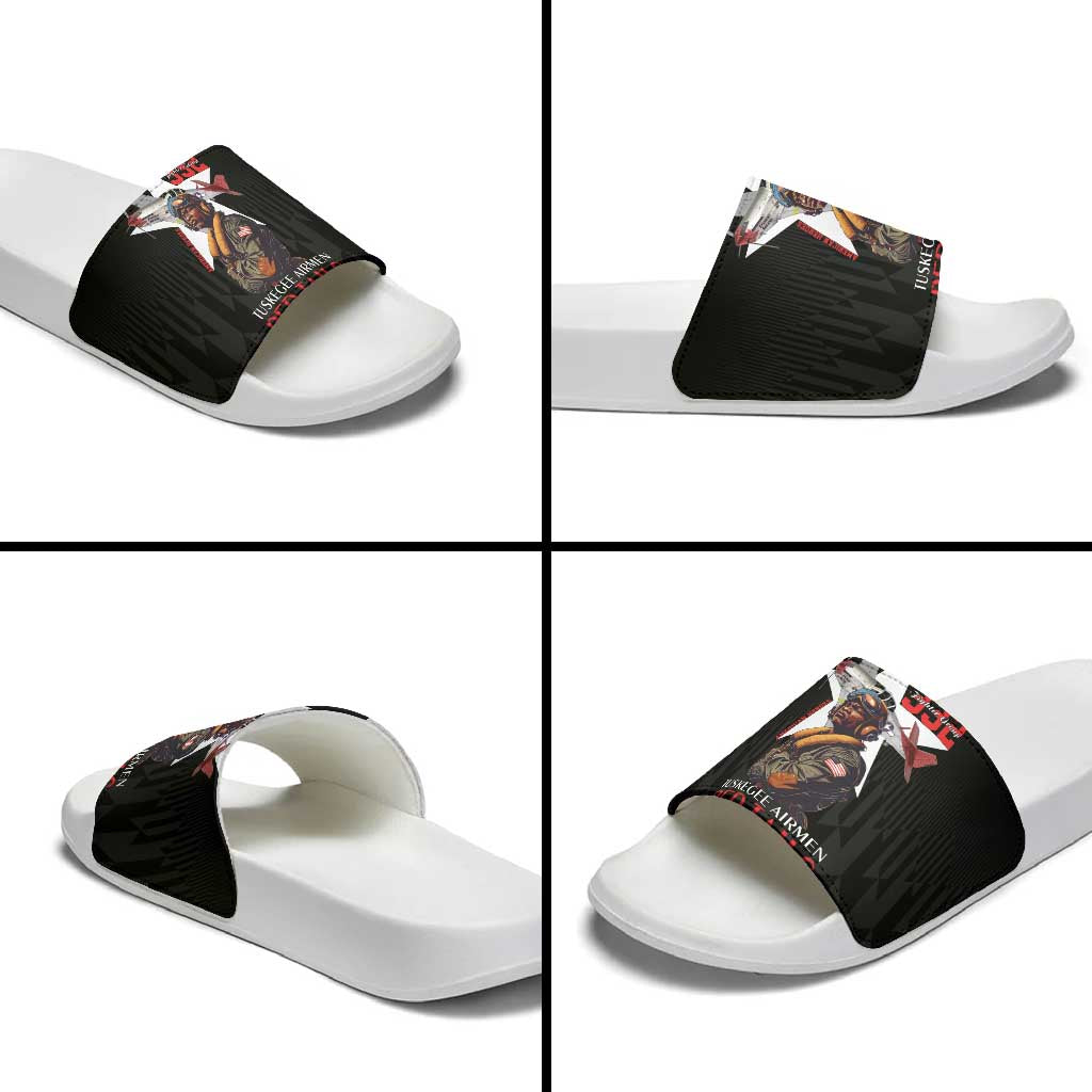 Tuskegee Airmen Red Tails Legacy Slide Sandals African American Pilots - Black