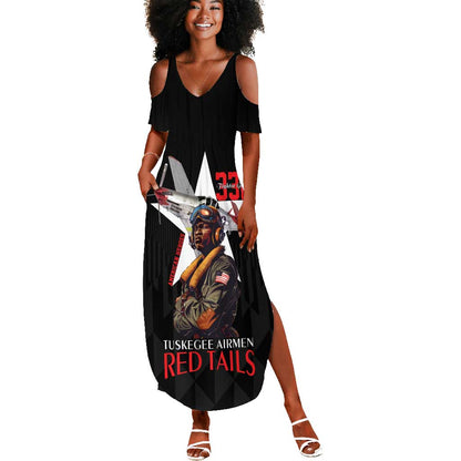 Tuskegee Airmen Red Tails Legacy Summer Maxi Dress African American Pilots - Black - African Pride