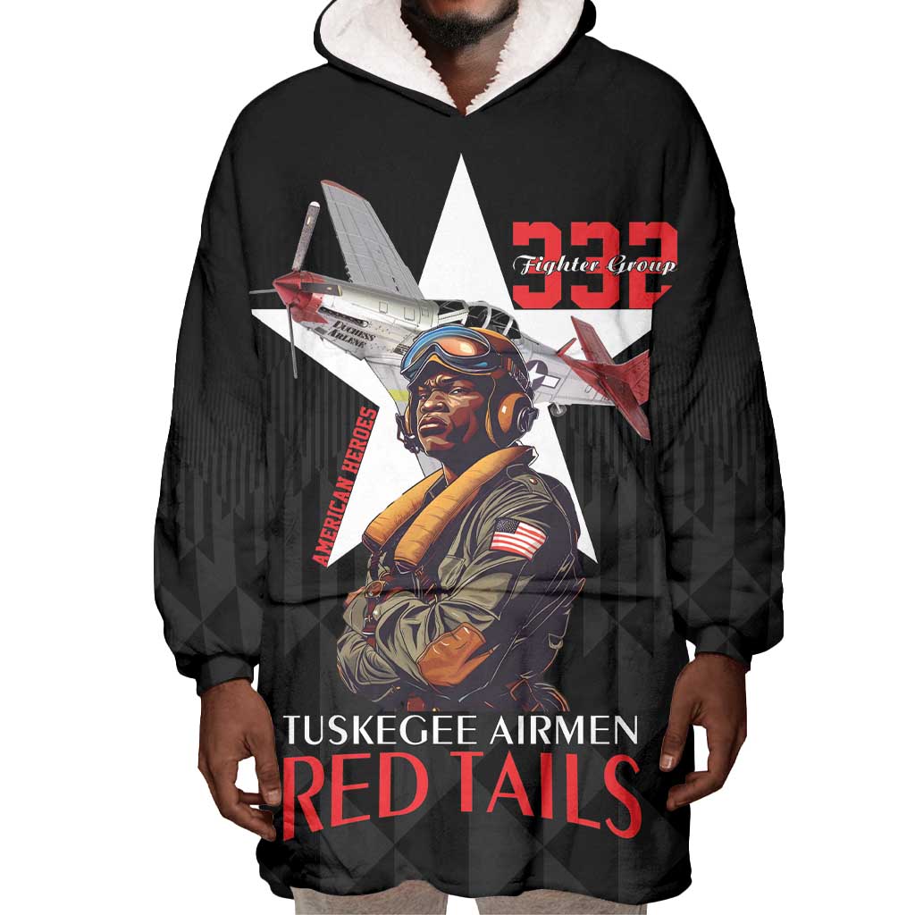 Tuskegee Airmen Red Tails Legacy Wearable Blanket Hoodie African American Pilots - Black - African Pride