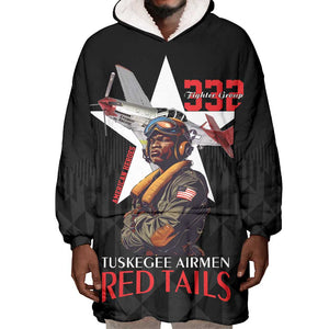 Tuskegee Airmen Red Tails Legacy Wearable Blanket Hoodie African American Pilots - Black - African Pride