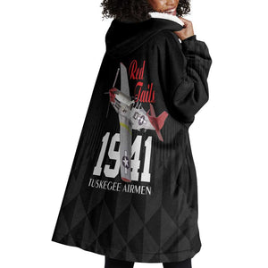 Tuskegee Airmen Red Tails Legacy Wearable Blanket Hoodie African American Pilots - Black - African Pride