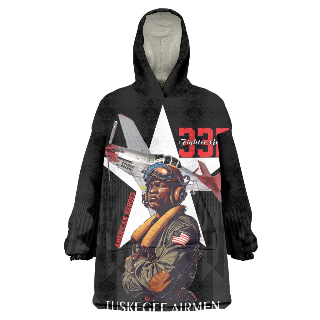 Tuskegee Airmen Red Tails Legacy Wearable Blanket Hoodie African American Pilots - Black - African Pride