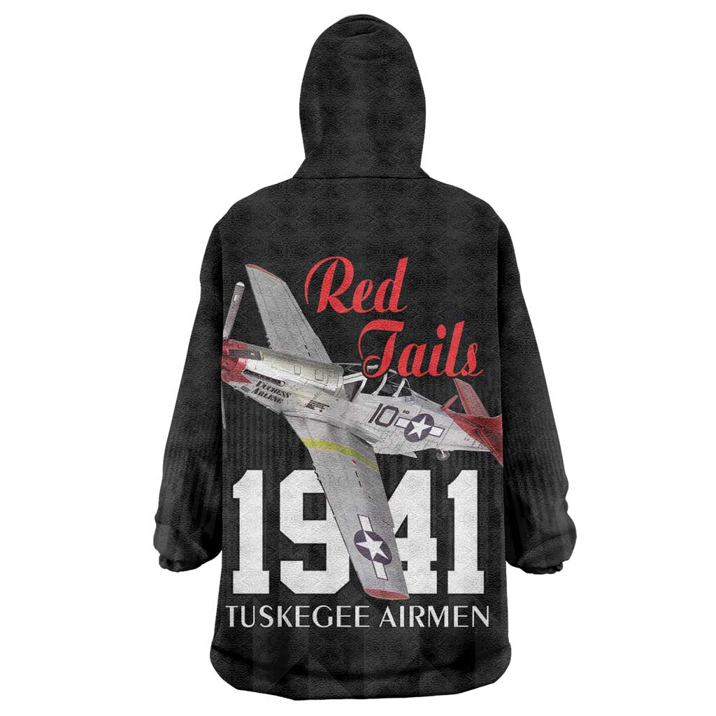 Tuskegee Airmen Red Tails Legacy Wearable Blanket Hoodie African American Pilots - Black - African Pride