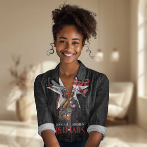 Tuskegee Airmen Red Tails Legacy Women Casual Shirt African American Pilots - Black - African Pride