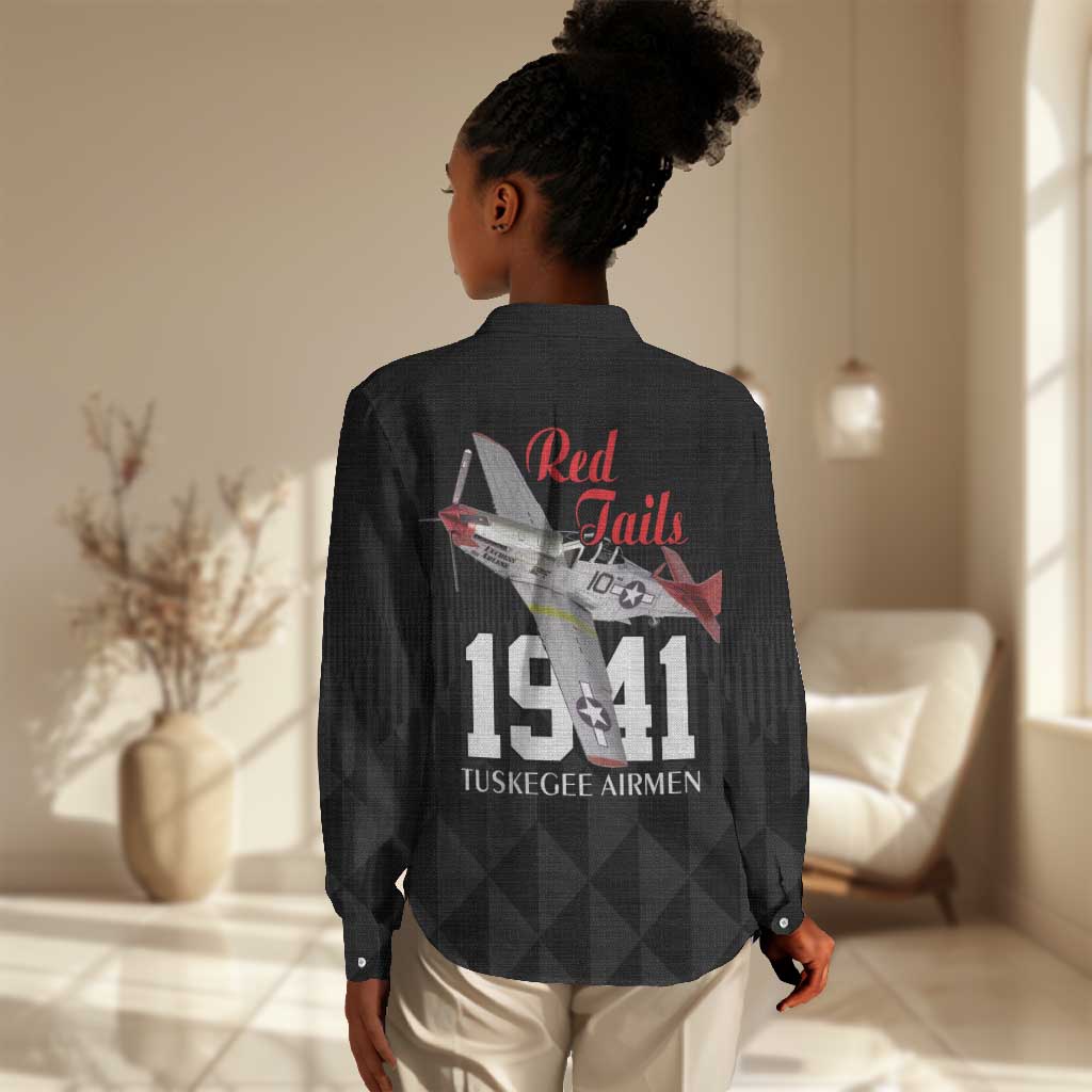 Tuskegee Airmen Red Tails Legacy Women Casual Shirt African American Pilots - Black - African Pride