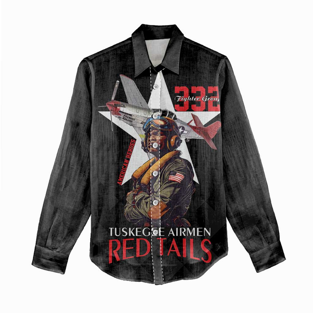 Tuskegee Airmen Red Tails Legacy Women Casual Shirt African American Pilots - Black - African Pride