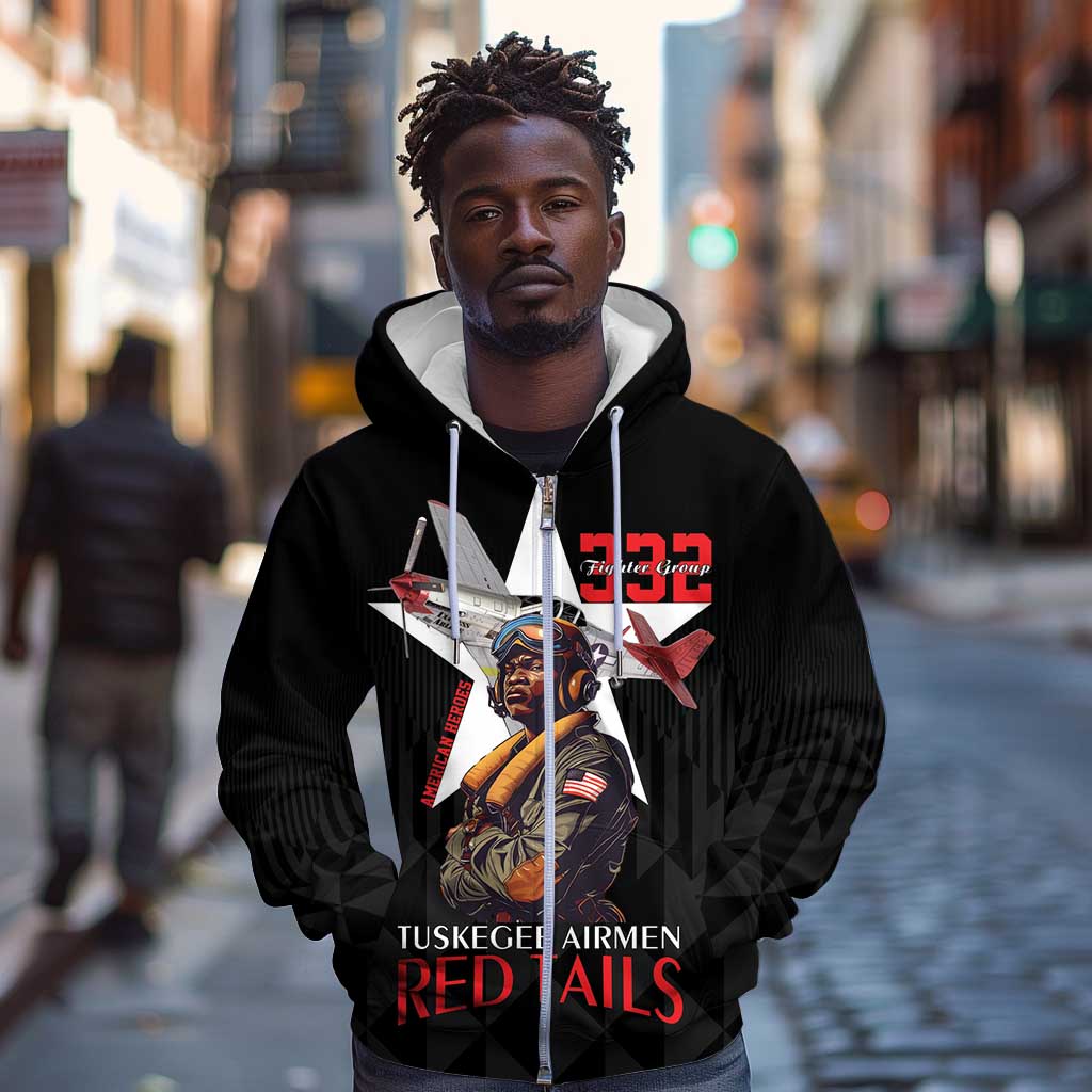 Tuskegee Airmen Red Tails Legacy Zip Hoodie African American Pilots - Black - African Pride