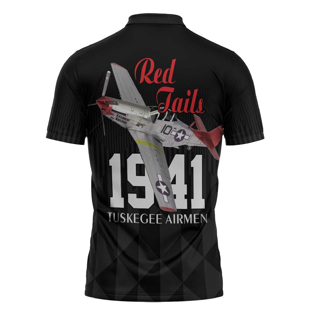 Tuskegee Airmen Red Tails Legacy Zipper Polo Shirt African American Pilots - Black