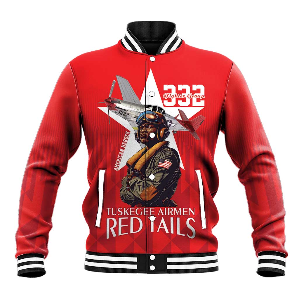 Tuskegee Airmen Red Tails Legacy Baseball Jacket African American Pilots - Red - African Pride