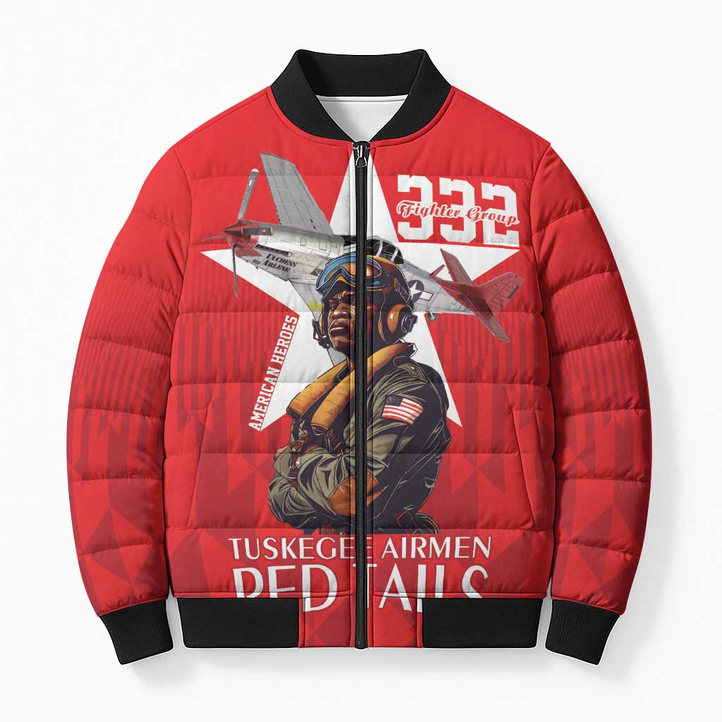 Tuskegee Airmen Red Tails Legacy Bomber Puffer Jacket African American Pilots - Red