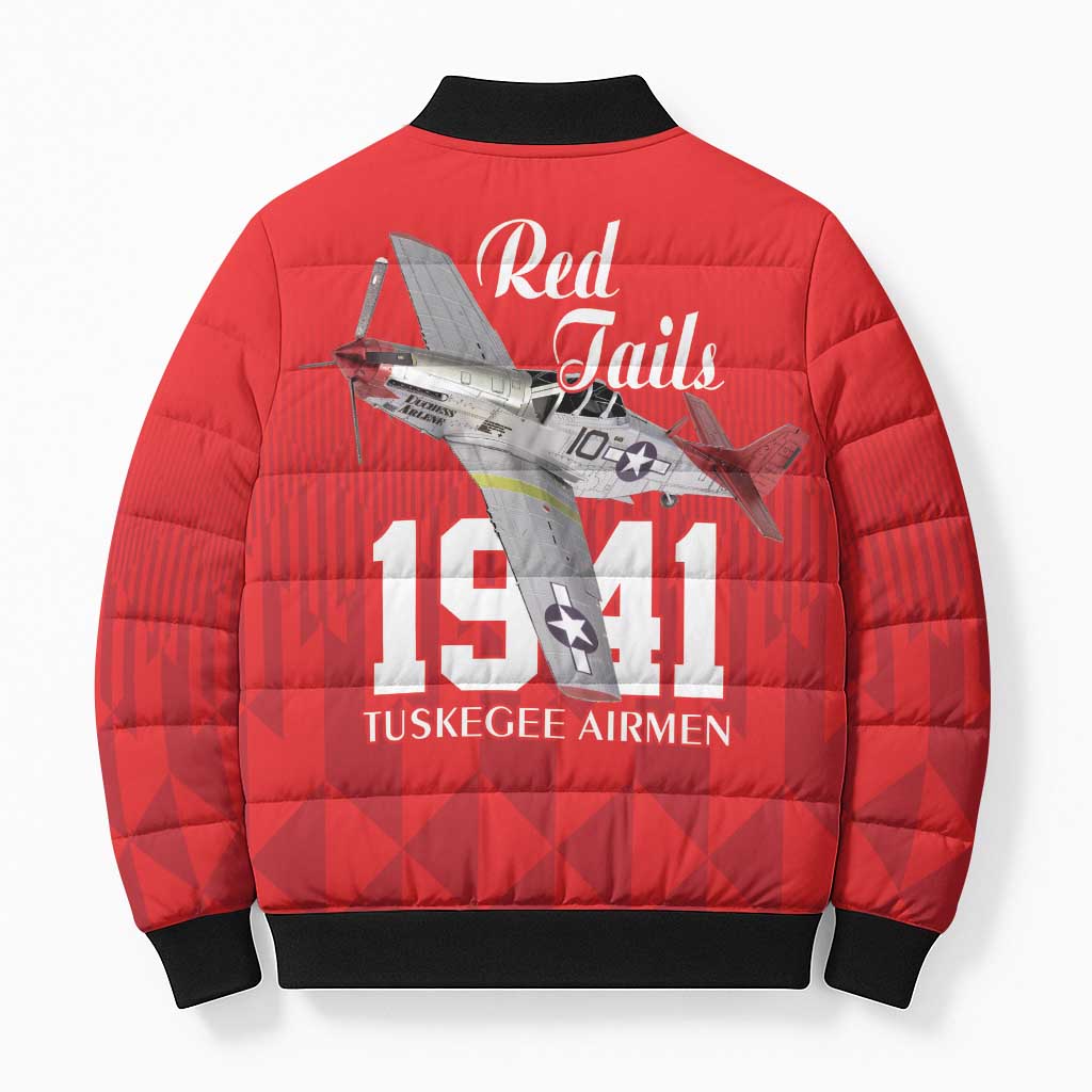 Tuskegee Airmen Red Tails Legacy Bomber Puffer Jacket African American Pilots - Red