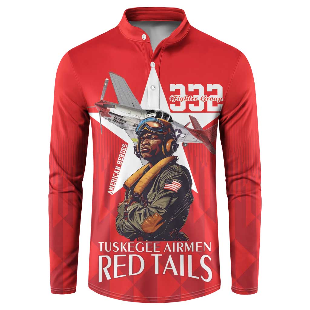 Tuskegee Airmen Red Tails Legacy Button Sweatshirt African American Pilots - Red