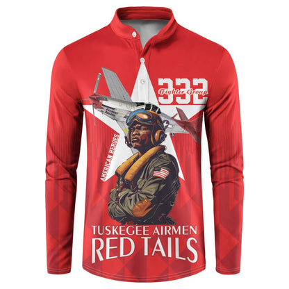 Tuskegee Airmen Red Tails Legacy Button Sweatshirt African American Pilots - Red