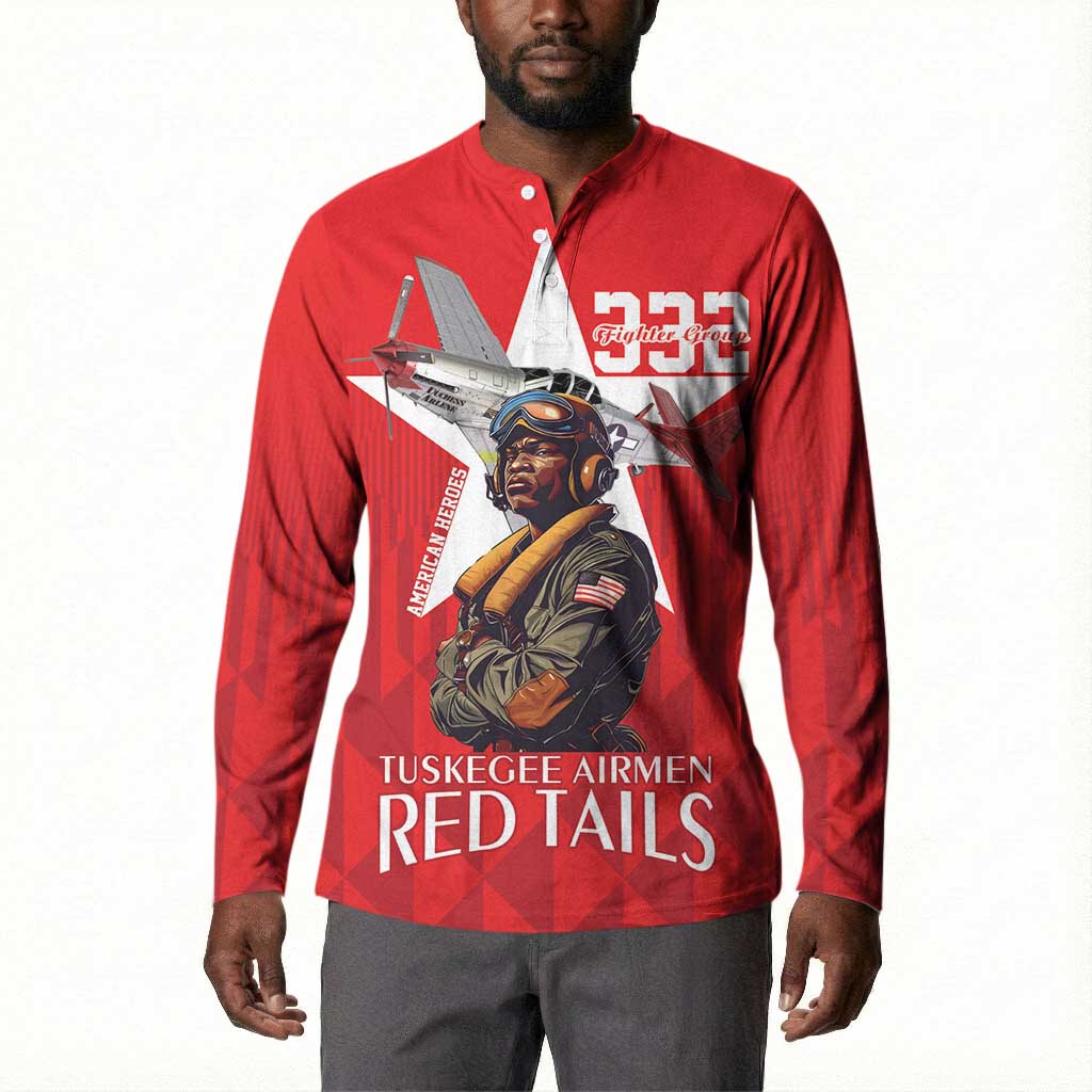 Tuskegee Airmen Red Tails Legacy Button Sweatshirt African American Pilots - Red