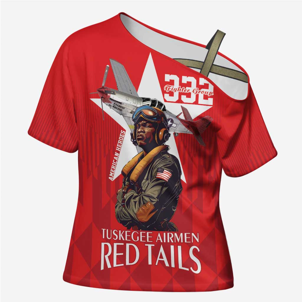 Tuskegee Airmen Red Tails Legacy Cross Shoulder Shirt African American Pilots - Red