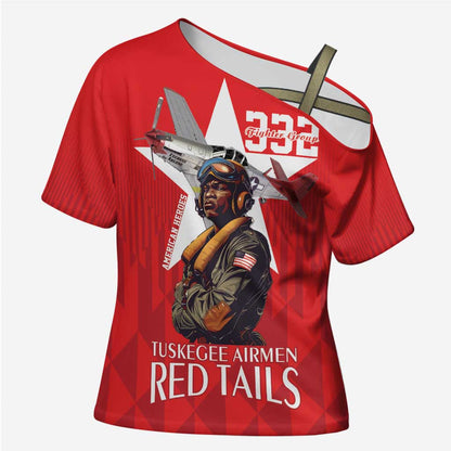 Tuskegee Airmen Red Tails Legacy Cross Shoulder Shirt African American Pilots - Red