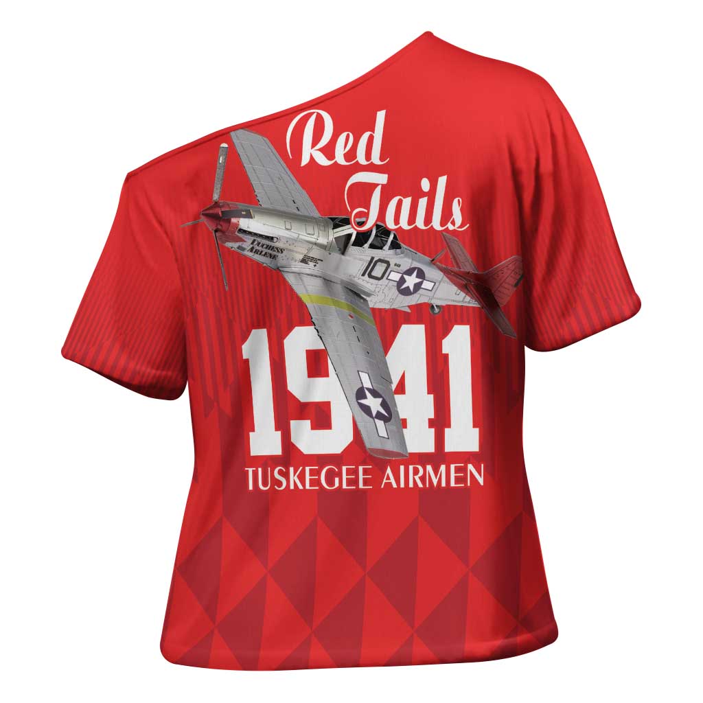 Tuskegee Airmen Red Tails Legacy Cross Shoulder Shirt African American Pilots - Red