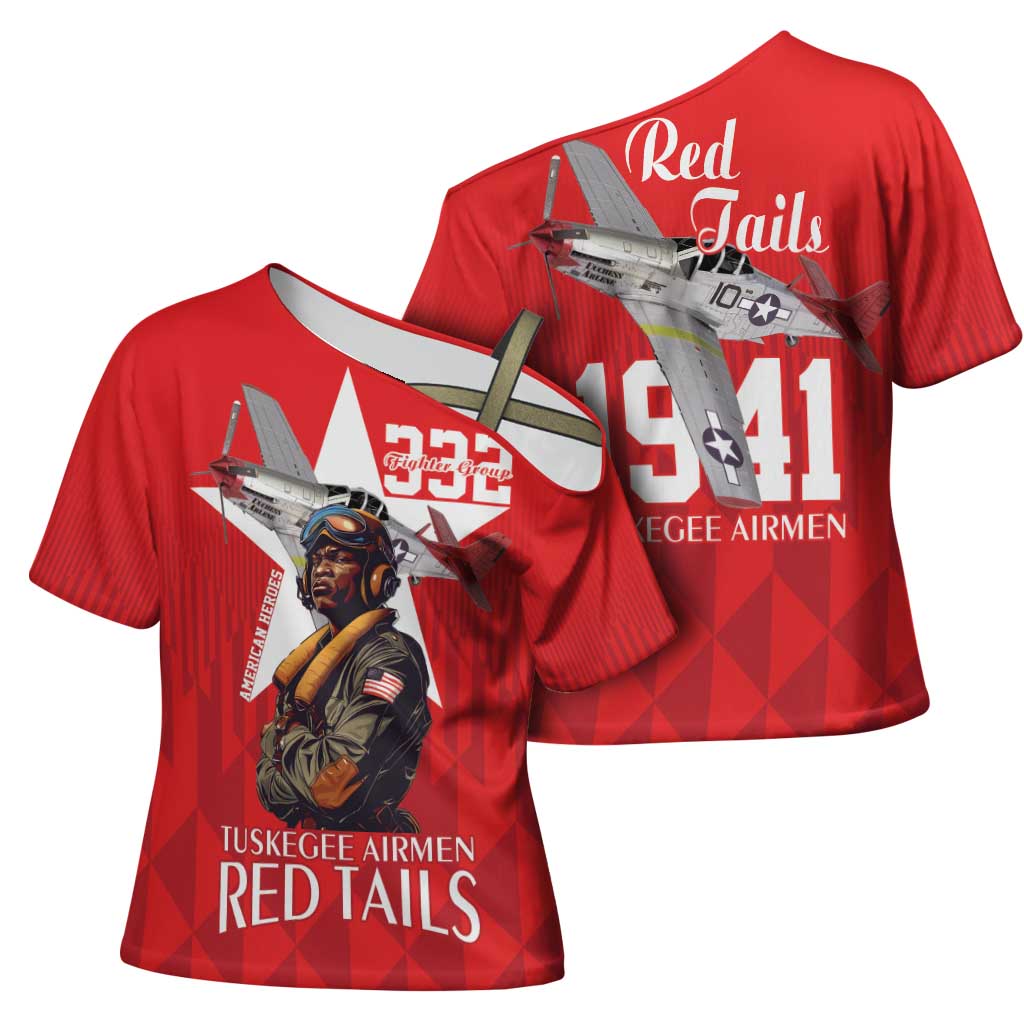 Tuskegee Airmen Red Tails Legacy Cross Shoulder Shirt African American Pilots - Red