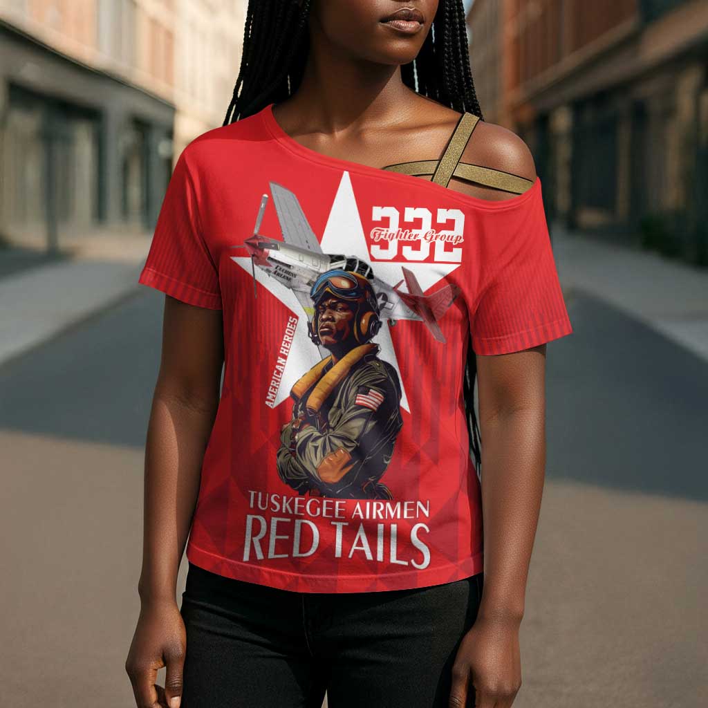 Tuskegee Airmen Red Tails Legacy Cross Shoulder Shirt African American Pilots - Red