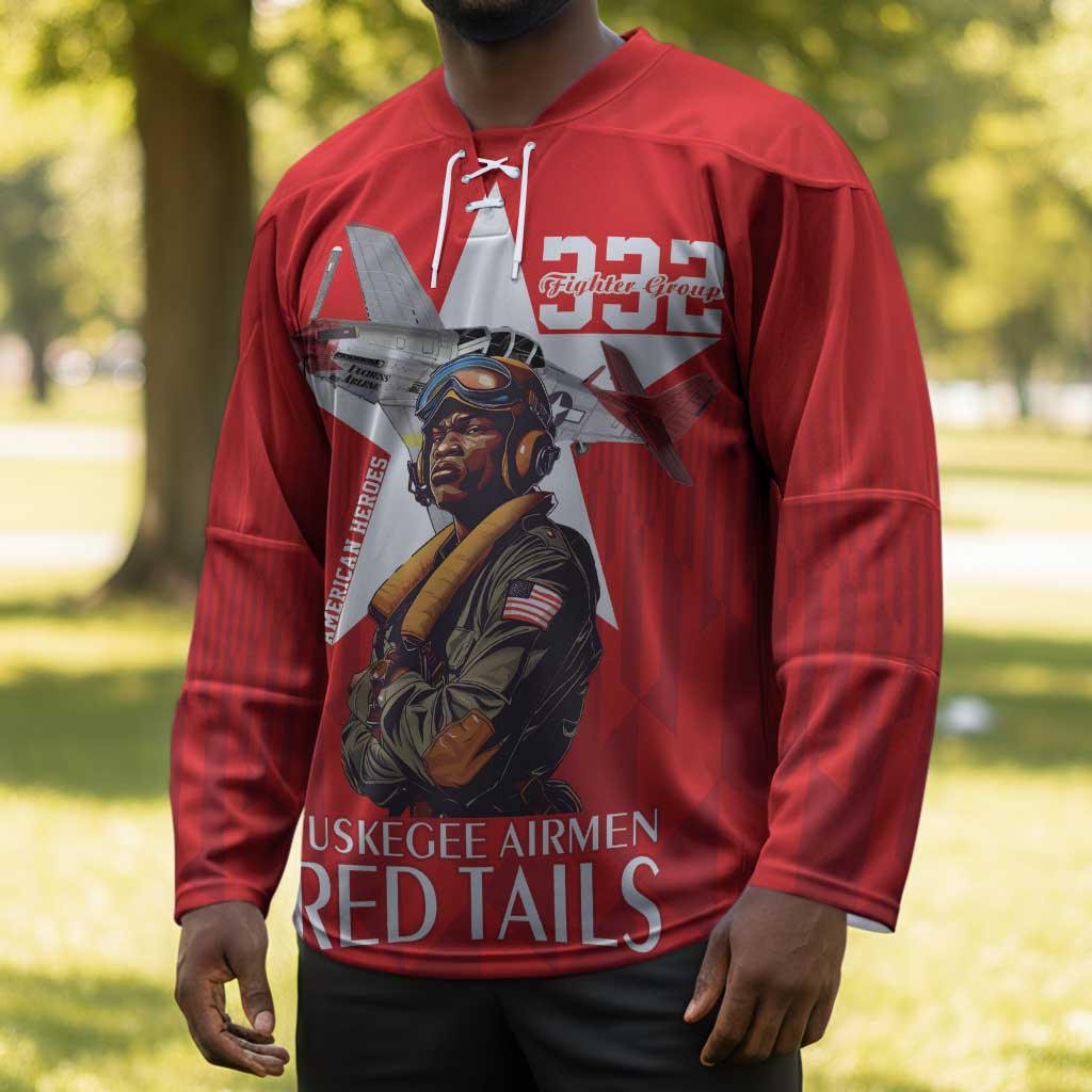 Tuskegee Airmen Red Tails Legacy Hockey Jersey African American Pilots - Red