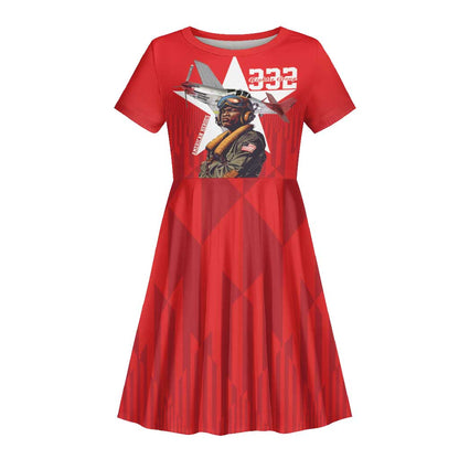 Tuskegee Airmen Red Tails Legacy Kid Short Sleeve Dress African American Pilots - Red - African Pride