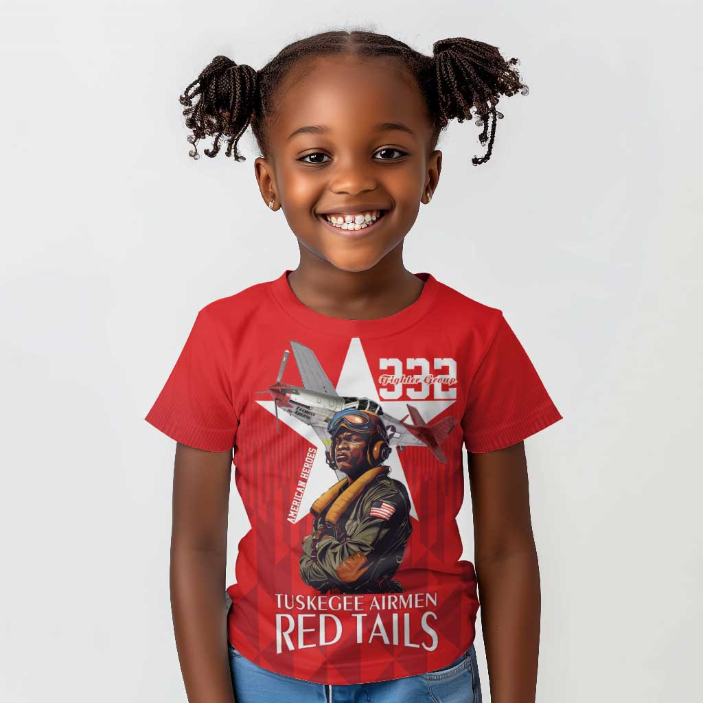 Tuskegee Airmen Red Tails Legacy Kid T shirt African American Pilots - Red - African Pride