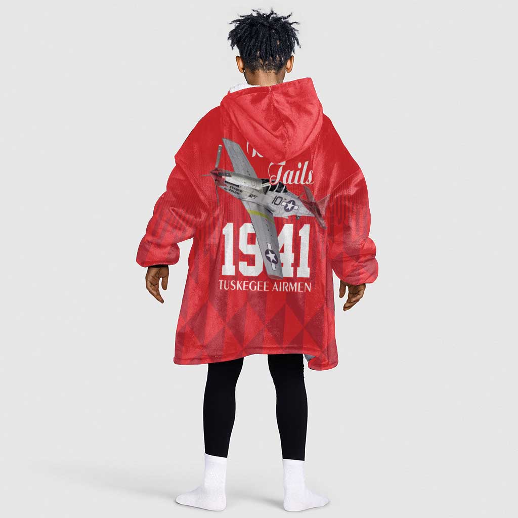Tuskegee Airmen Red Tails Legacy Kid Wearable Blanket Hoodie African American Pilots - Red - African Pride