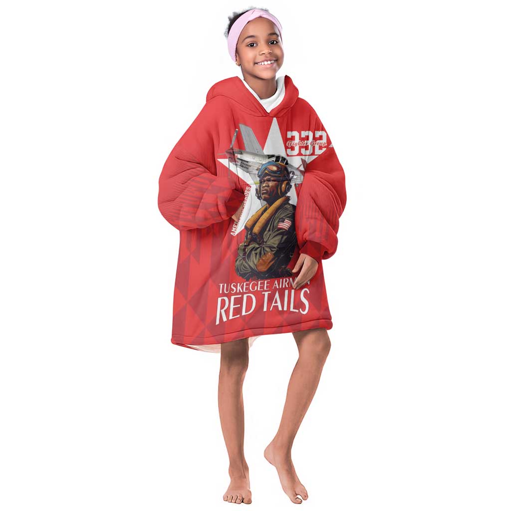 Tuskegee Airmen Red Tails Legacy Kid Wearable Blanket Hoodie African American Pilots - Red - African Pride