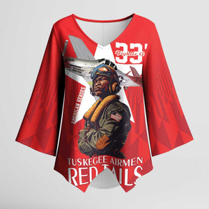 Tuskegee Airmen Red Tails Legacy Kimono Sleeve Blouse African American Pilots - Red