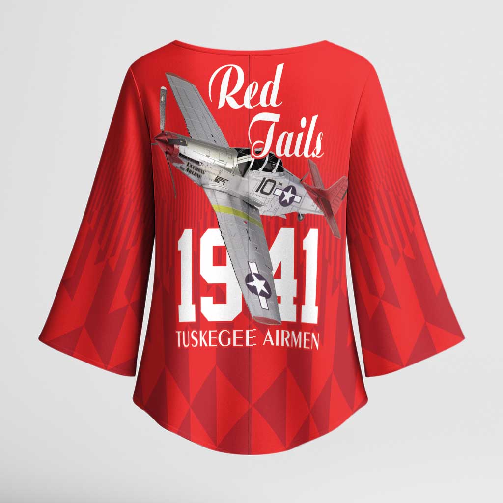 Tuskegee Airmen Red Tails Legacy Kimono Sleeve Blouse African American Pilots - Red