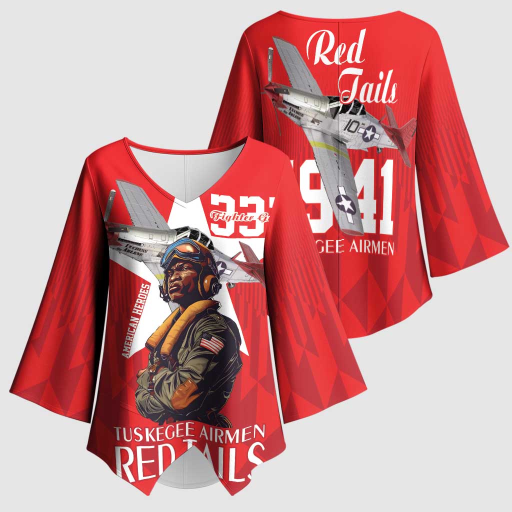 Tuskegee Airmen Red Tails Legacy Kimono Sleeve Blouse African American Pilots - Red