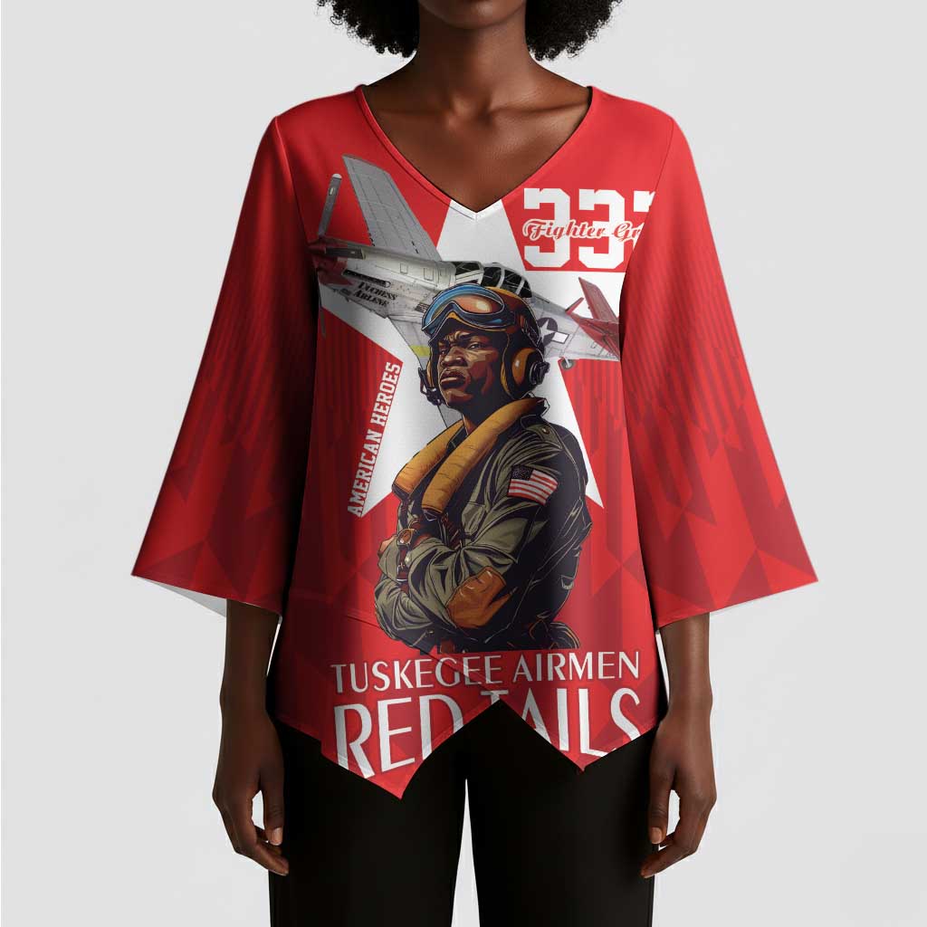 Tuskegee Airmen Red Tails Legacy Kimono Sleeve Blouse African American Pilots - Red