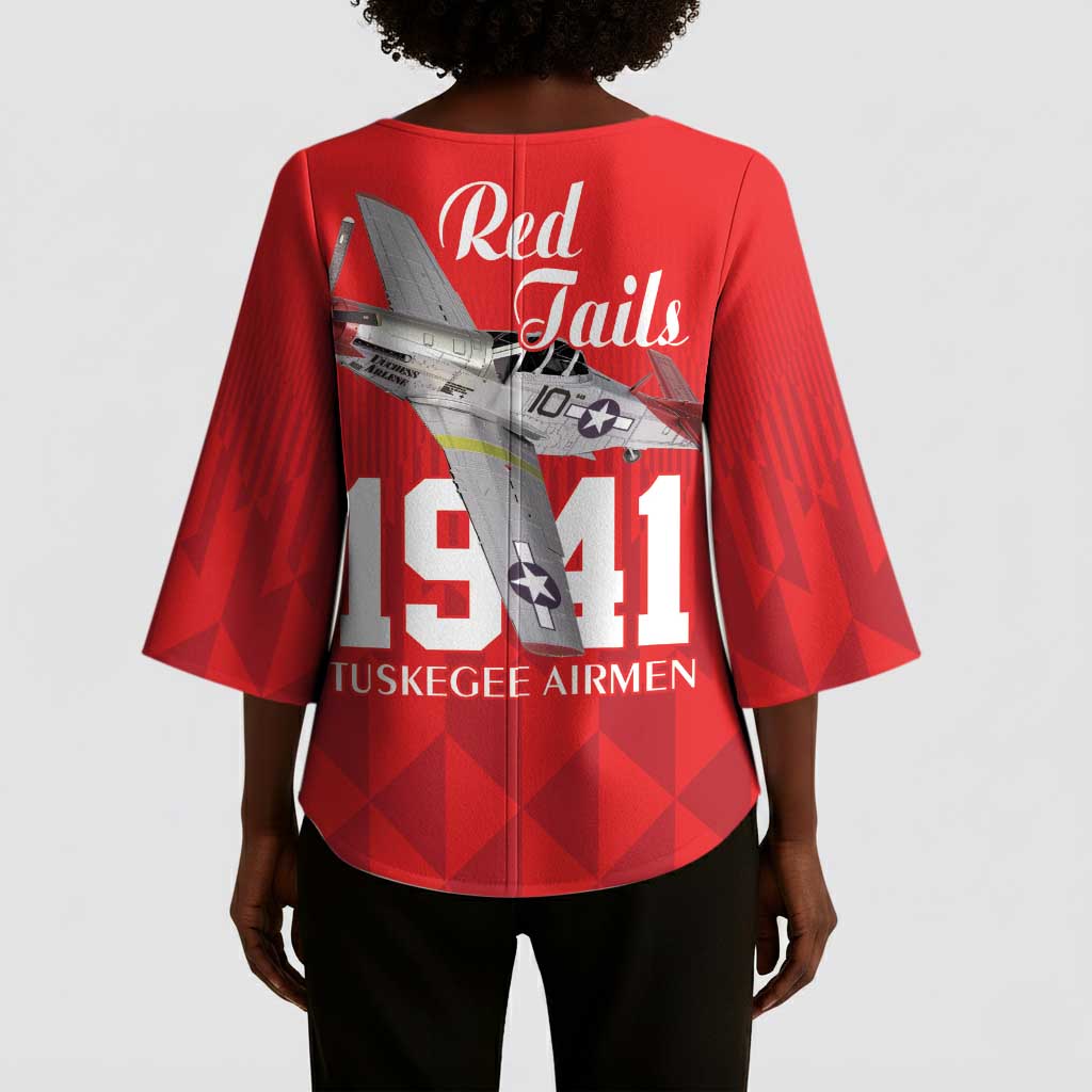 Tuskegee Airmen Red Tails Legacy Kimono Sleeve Blouse African American Pilots - Red