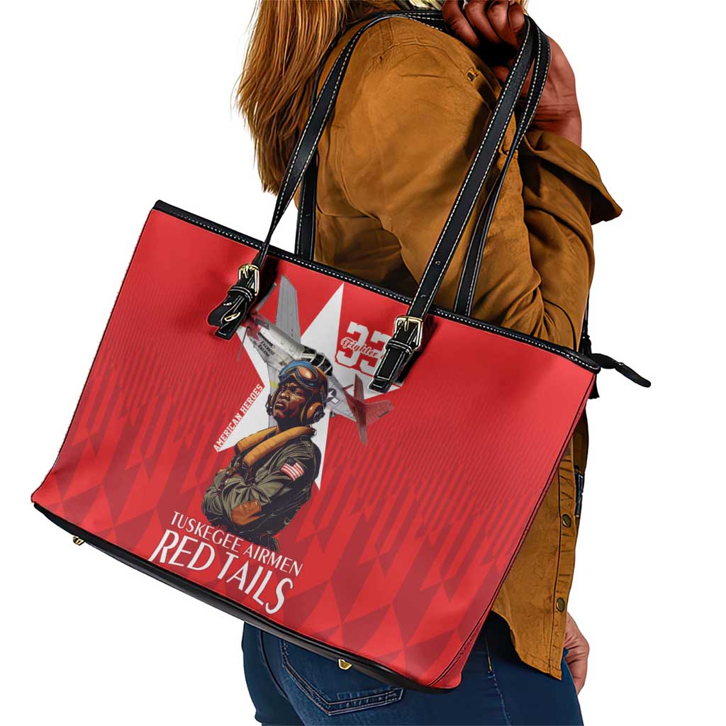 Tuskegee Airmen Red Tails Legacy Leather Tote Bag African American Pilots - Red - African Pride