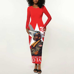 Tuskegee Airmen Red Tails Legacy Long Sleeve Bodycon Dress African American Pilots - Red - African Pride