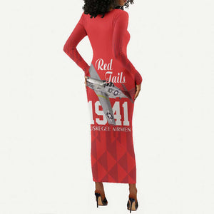 Tuskegee Airmen Red Tails Legacy Long Sleeve Bodycon Dress African American Pilots - Red - African Pride