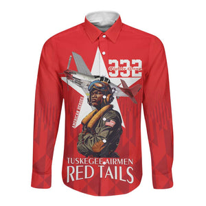 Tuskegee Airmen Red Tails Legacy Long Sleeve Button Shirt African American Pilots - Red - African Pride