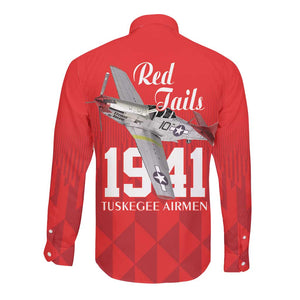 Tuskegee Airmen Red Tails Legacy Long Sleeve Button Shirt African American Pilots - Red - African Pride
