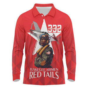 Tuskegee Airmen Red Tails Legacy Long Sleeve Polo Shirt African American Pilots - Red - African Pride