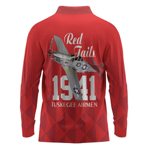 Tuskegee Airmen Red Tails Legacy Long Sleeve Polo Shirt African American Pilots - Red - African Pride