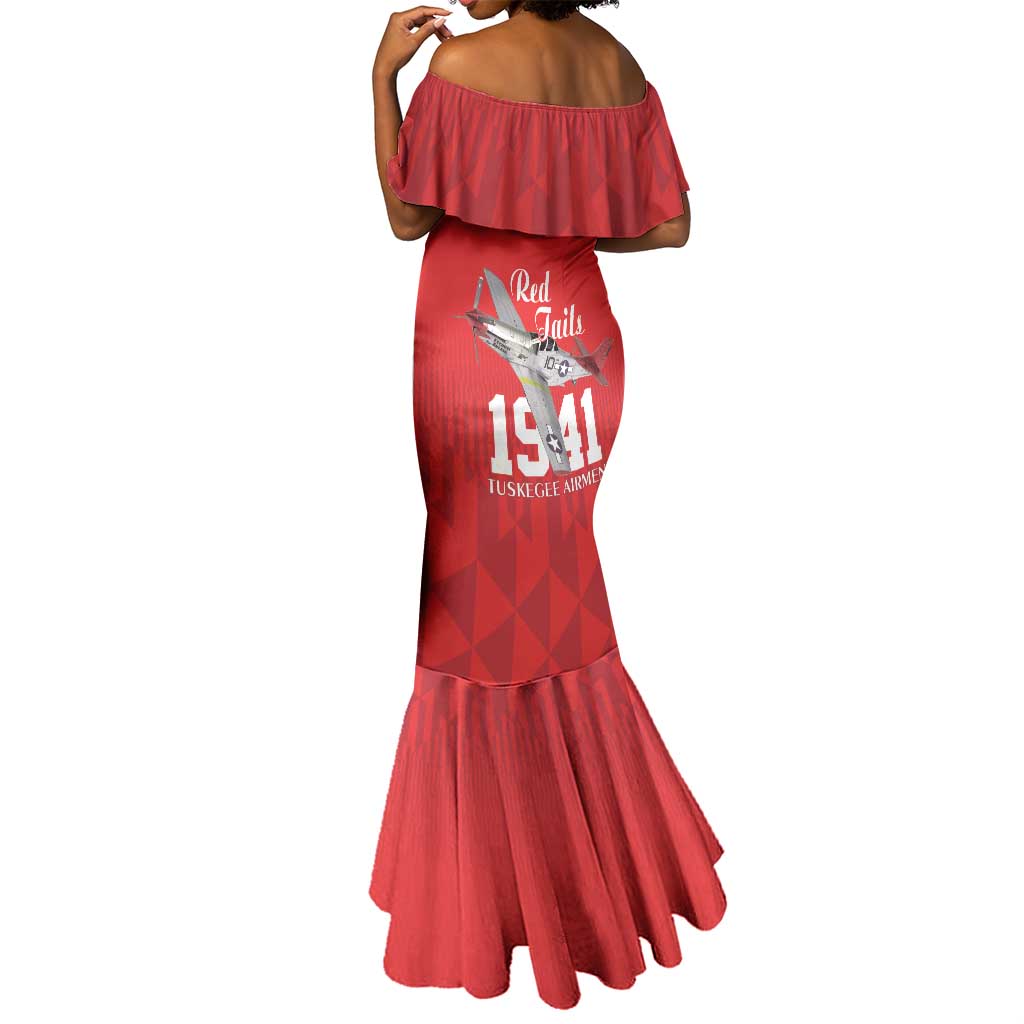 Tuskegee Airmen Red Tails Legacy Mermaid Dress African American Pilots - Red - African Pride
