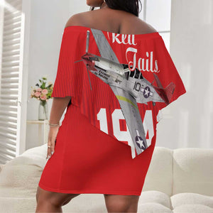 Tuskegee Airmen Red Tails Legacy Off Shoulder Short Dress African American Pilots - Red - African Pride