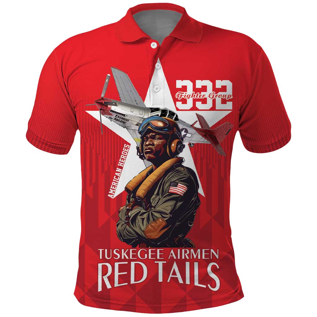 Tuskegee Airmen Red Tails Legacy Polo Shirt African American Pilots - Red - African Pride