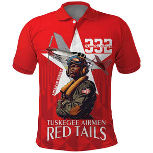 Tuskegee Airmen Red Tails Legacy Polo Shirt African American Pilots - Red - African Pride