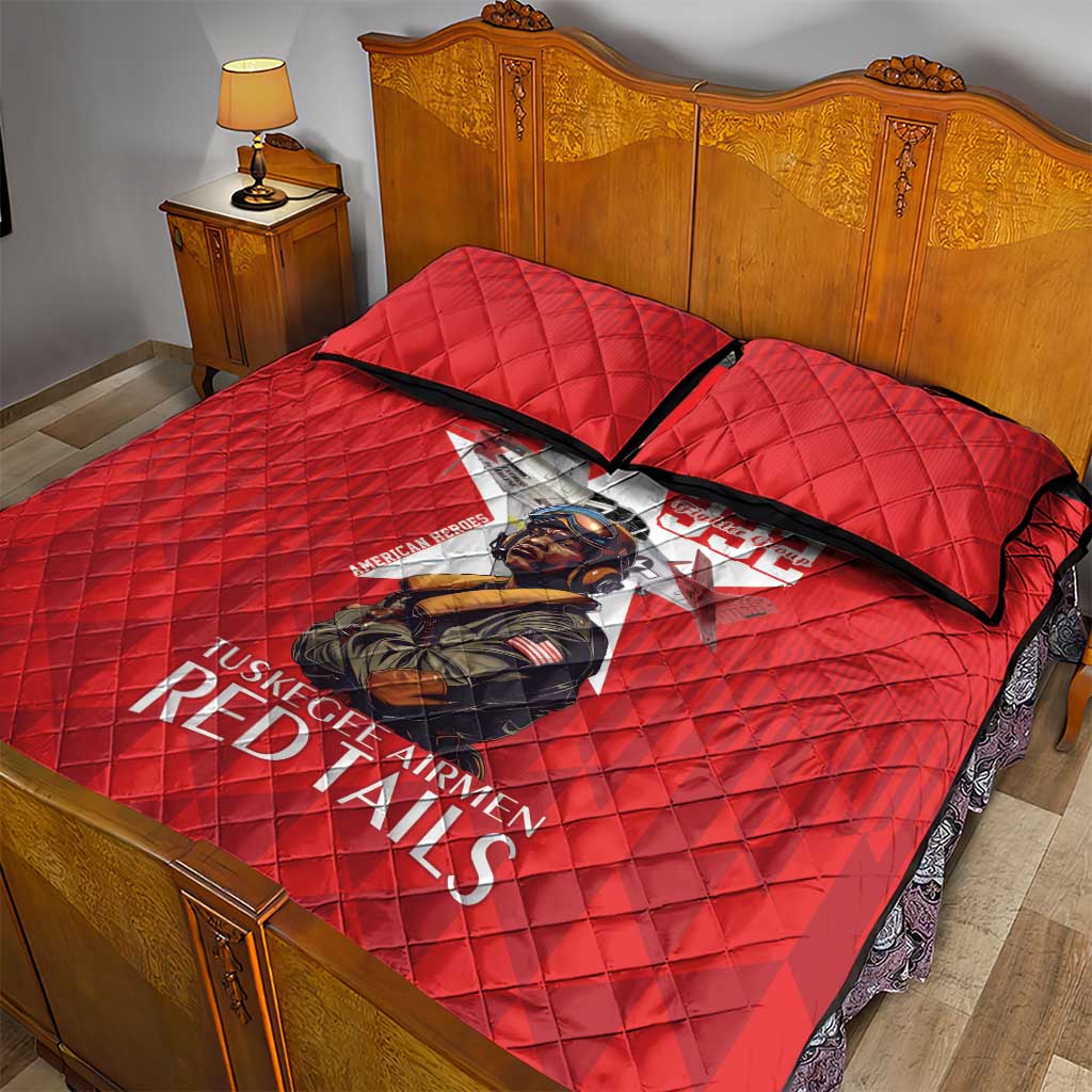 Tuskegee Airmen Red Tails Legacy Quilt Bed Set African American Pilots - Red - African Pride