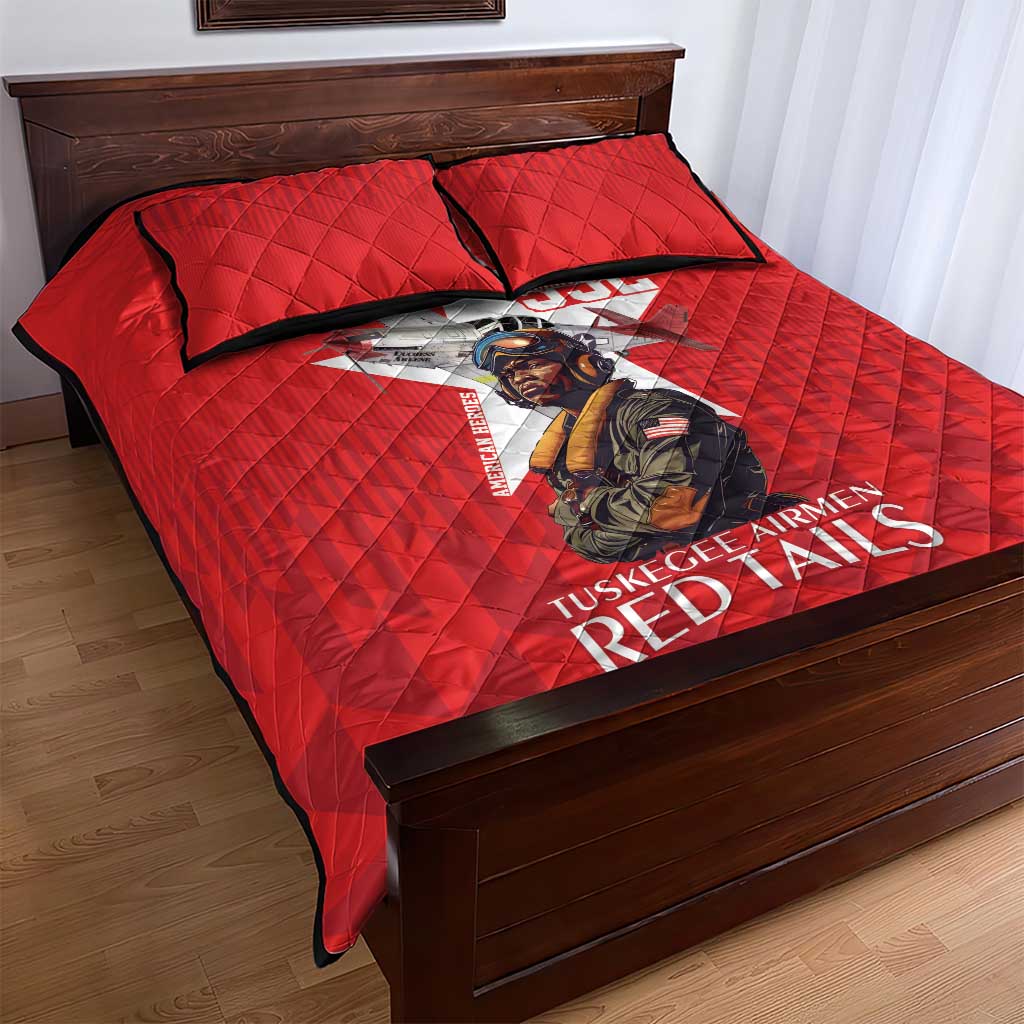 Tuskegee Airmen Red Tails Legacy Quilt Bed Set African American Pilots - Red - African Pride